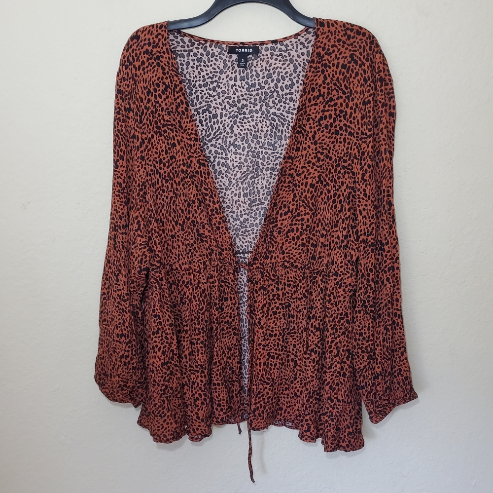 Torrid Tie Front Midi Kimono in Animal Print